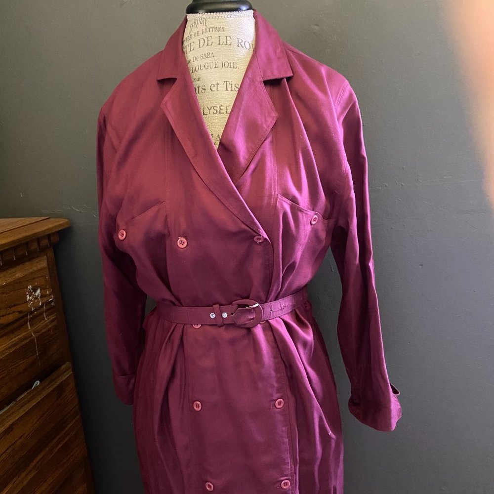 Vintage maroon double breasted belted maxi shirt dress sz 4